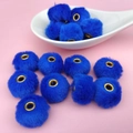 Royal blue 20mm faux rabbit fur pompom bead with gold metal eyelet for DIY crafts - Royal Blue