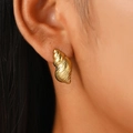 Chic gold-plated irregular spiral shell earrings with textured finish for women - 18K Gold Conch