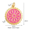 Pink tulip enamel round pendant in gold copper finish for DIY jewelry making - Gold Frame Pink Round Floral