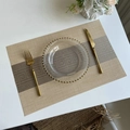 Rectangle PVC place mat with beige and brown geometric weave patterns and gold cutlery - 30*45cm / Beige Jacquard
