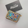 Bohemian handmade beaded elephant wallet with colorful seed beads on black leather - No.19 (Beaded Elephant)