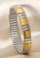 Minimalist elastic stretch bracelet with alternating gold and silver metal square links - J014-2 Two-tone Industrial Square