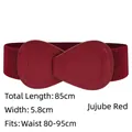 Women's 5.8cm wide dark red elastic waist belt with oval leather buckle detail - 85cm / Burgundy