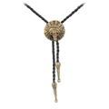 Verstellbare schwarze Bolo-Krawatte mit messingfarbenem Indianer-Häuptling-Totenkopf - Indianischer Totenkopf Bronze
