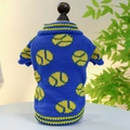 Pull en tricot bleu roi pour animaux avec motifs tennis jaunes et col côtelé pour petits chiens - XS / Pull de Basket (Bleu Roi)