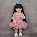 Lifelike 55cm reborn doll wearing a pink tulle dress, pearl necklace, and floral headband - Pink Puffy Skirt Brown Hair / Doll Clothes (Outfit Only)