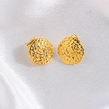 Golden titanium steel stud earrings with water ripple texture and 18k gold plating - Round Textured