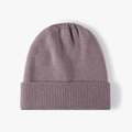 Elegant mauve grey ribbed knit beanie hat for women featuring warm folded cuff texture - One Size / Light Purple