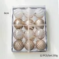 Set of 12 champagne Christmas ball ornaments with mixed textures and glitter for tree decor - 8cm Champagne Balls 12 Pieces / Champagne