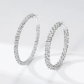 Sparkling silver crystal hoop earrings with pavé rhinestones in a large circular style - Silver Full Diamond DTE-GG60S