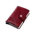Slim RFID blocking wallet in deep red leather finish with silver aluminum pop-up card case - Crazy Horse Leather Texture / Burgundy