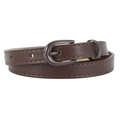 Dark brown leather belt with stitching details and oval metal buckle for women - 105*1.5CM / Coffee