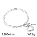 Pulsera de eslabones plateada con colgante de corazón, medidas 200x4mm y peso total de 6g - Pulsera Estilo A (KB139660-Z) / Color Acero