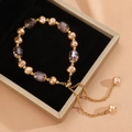 Elegant gold-plated bracelet with champagne pearls and purple crystal beads in gift box - Irregular Pearl Purple Glass Bead Bracelet (3218)