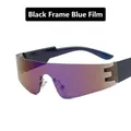 Frameless oversized sports sunglasses with black frame and blue-purple gradient lenses - Black Frame Blue Coating