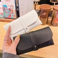 Minimalist faux leather eyewear case in black and white with metal snap closure - White Leather Case + Cloth