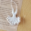 White Christmas dress acrylic ornament with glitter accents and silver ribbon, 11cm x 9cm - White Skirt