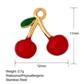 Detail view of cherry pendant dimensions 11mm by 12mm with stainless steel material specs - Red Cherry
