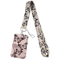 Elegant butterfly ID badge holder with lanyard featuring realistic black butterfly print - Beige Butterfly Set