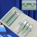 Portable 16-piece light green manicure set in a snap closure travel storage case - 13-Piece Set (Matcha Green)