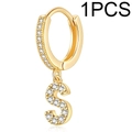 Gold plated huggie hoop earring with crystal pavé letter S pendant for women - Single Letter Earring S