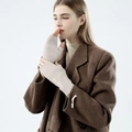 Women's warm beige plush fingerless knit gloves for autumn and winter typing - Split Finger-Fleece Lined / Beige