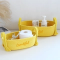 Handwoven cotton rope storage baskets with fringe tassels and beautiful embroidery - Yellow - Yellow Handle