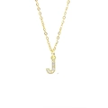Gold letter J pendant necklace with zircon square block on minimalist thin chain - Letter J