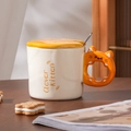 Simpatica tazza in ceramica con manico arancione, coperchio a gatto e cucchiaio incluso - Tazza Singola / Arancione