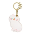 Porte-carte chat blanc mignon en cuir avec porte-clés doré et coutures de précision - Chat blanc
