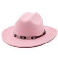 Pink western cowboy felt hat detail with leather strap and silver star studs - M (56-58cm) / Pink