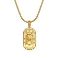 Macro detail of gold oval Virgo pendant with engraved relief and zircon stone border - Virgo