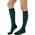 Detail of green and black striped knee-high socks showing knitted texture and fit - One Size / Black and Green Thin Stripes