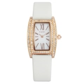 Montre femme élégante avec boîtier carré en or rose serti de strass et bracelet en cuir blanc - Boîtier Or Rose Cadran Blanc
