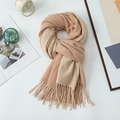 Beige and camel bicolor double-sided scarf with tassels on white background - 200*68CM / Light Pink