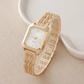 Orologio al quarzo dorato da donna con quadrante rettangolare e cinturino in metallo - Bianco