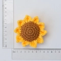 Handmade crochet sunflower keychain, 8-9cm yellow wool floral charm with measuring ruler - 5-Ring Sunflower Green Back
