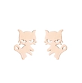 Close-up of minimalist rose gold cat stud earrings with hollow design on white background - Naughty Cat / Rose Gold
