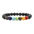 Seven chakra energy bracelet with black volcanic lava stones and colorful beads - Bronze Accessories Style