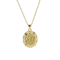 Gold 18k brass oval pendant necklace featuring religious engraving and hollowed pattern - Necklace Q