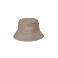 Detailed view of CALIFORNIA embroidery on khaki cotton twill bucket hat with clean stitching - Khaki