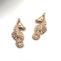 Coppia di ciondoli a forma di cavalluccio marino in oro rosa per gioielli fai da te - Grande Cavalluccio Marino / 11x23mm / Oro rosa