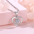 Silver S925 heart necklace with zircon pendant displayed in a pink gift box - Classic Silver Heart White Zirconia Pendant + O-Chain