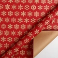 Red Christmas wrapping paper featuring golden snowflake patterns and kraft paper backing - Red Snowflake