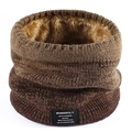 Brown gradient double-layer knitted neck gaiter with thick faux fur warm lining - Coffee