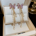 Detail of purple butterfly tassel earrings with crystal and pearls in a jewelry box - Purple Butterfly Gold Style (S925 Silver Pin)