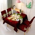 Christmas tablecloth and chair covers set with red bells and green pine branch patterns - 32 / 152cm*220cm