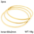Three-piece 18K gold plated minimalist titanium steel stackable round bangle set for women - 60mm / Flat Surface Gold (3 Rings)