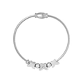 Silver steel cable bracelet featuring crystal-inlaid butterfly charms and polished beads - Steel Color Bangle (Z276)