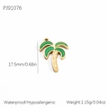 18K gold plated stainless steel coconut tree pendant in green and gold finish - PJ91076 Coconut Tree